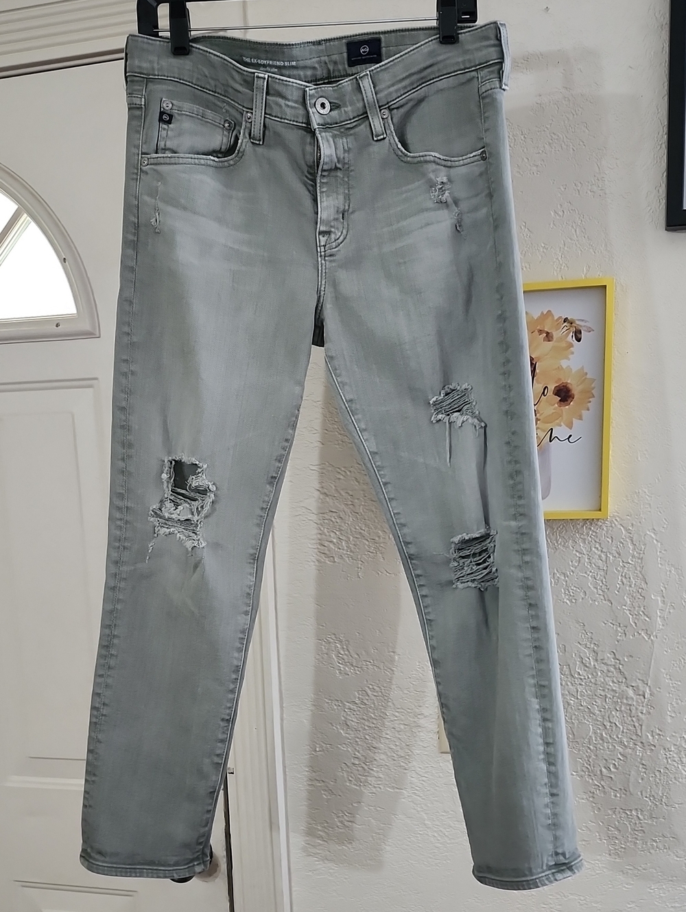 AG Jeans Grey (Looks Greenish) Distressed The Ex-Boyfriend Slouchy Slim  Sz 29